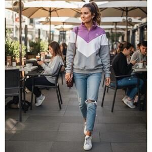 Fila Colorblock Sweatshirt Wmns M Purple White Gray 1/4 Zip